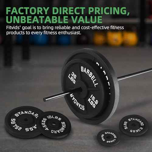 Fitvids Standard Cast Iron 1-Inch Weight Plate Sets for Strength Training & Weightlifting, 35 LBS or 75 LBS or 120 LBS Sets
