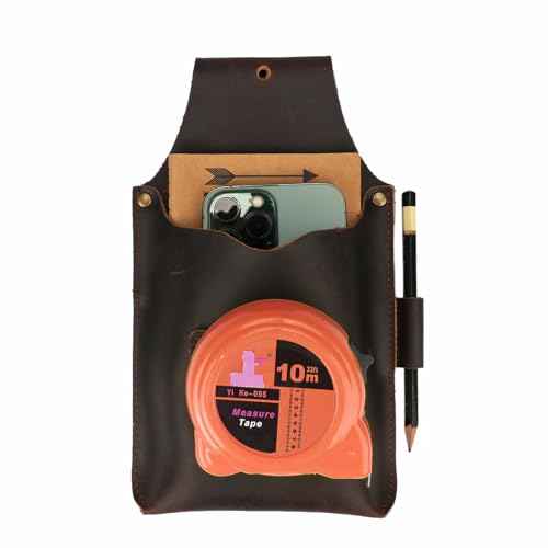 Tourbon Leather Carpenter's Belt Pouch with Phone and Tape Measure Holder Electrician Large Pocket Holster Loop for Belts Multipurpose Tools Bag