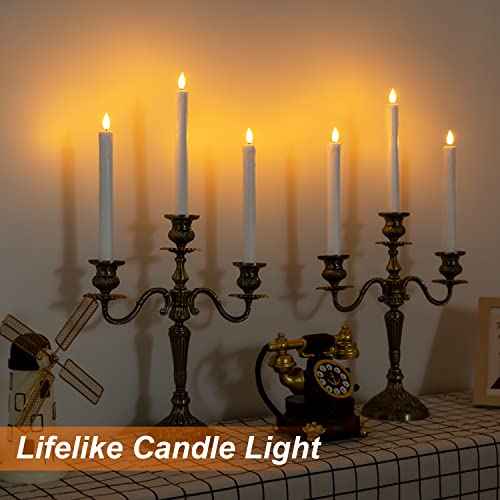 Homemory 24 Pcs Plastic Flameless Taper Candles with Remote Timer Dimmer, White Taper Candles Battery Operated with Flickering Flame Light Lifelike Led Candlesticks for Indoor Decoration 9.6 Inches