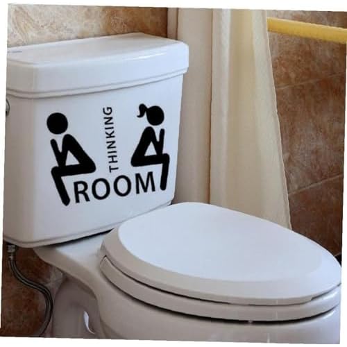 Black Funny Toilet Decals Wall Decor, Removable Thinking Room Ladies Gents Stickers Mural for Washroom Bathroom Wc Sign Home DecorationDeft Processed Toilet Accessories