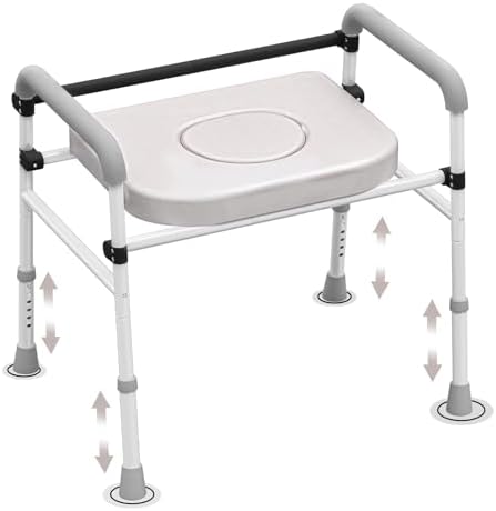 Toilet Seat Riser Adjustable Height Elevated Shower Commode Chair with Handles and Thick Soft Pad