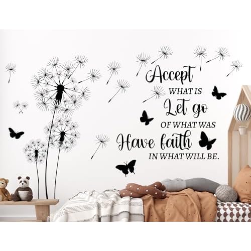 Dandelion Wall Decals Flowers Wall Stickers Inspirational Quotes Wall Art Decals Peel and Stick Removable DIY Flying Butterfly Motivational Sayings Wall Murals for Kids Bedroom Classroom Decor