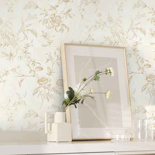 Dimoon 86.6"x17.3" Peel and Stick Wallpaper Contact Paper Boho Beige Wallpaper Brown Floral Removable Wall Paper Flower Self Adhesive Modern for Cabinets and Drawers Bedroom Papel Tapiz para Pared