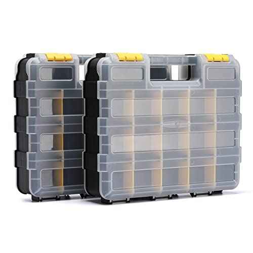 AIRTOON 2PCS Double Side Tool Organizer with Impact Resistant Polymer, Hardware Box Storage, Excellent for Screws,Nuts,Small Parts, 34-Compartment