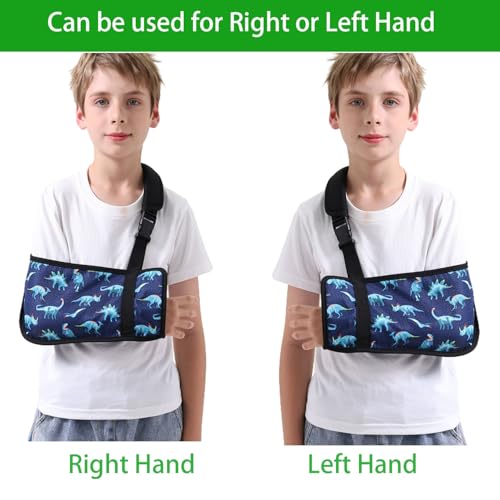 Kids Arm Sling for Boys with Dinosaur Print – Adjustable Fracture Support Sling for Stable Injuries, Post-Surgery & Recovery (Dinosaur, Large)