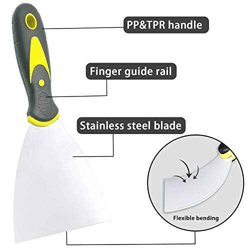 Putty Knife Set, 4 PCS (2,3,4,6 inch) Spackle Putty Knives, Metal Scrapers, Putty Scrapers for Drywall, Putty, Decals, Wallpaper, Baking, Patching and Painting
