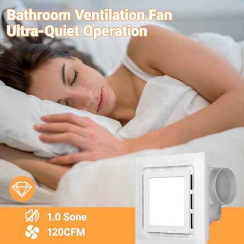 Bathroom Exhaust Fan with Light, 120 CFM Quiet Ventilation Fan with 6200K 12W LED Light 1.0 Sones Low Noise, 4 Inch Duct Quiet Square Ceiling Mount Vent Fan for Shower, Bathroom, Office, Home