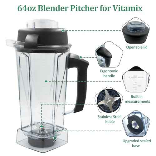 For Vitamix Blender Pitcher 64 oz. -60865, Clear, 5200 Replacement Container for Vitamix 4500,5000,5300,6000,6300,6500,7500,200,300,500,750,780,VM0102,VM0103, etc. 2-year full warranty
