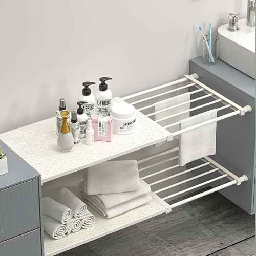 Adjustable Closet Organizer Storage Shelf for Cabinet Kitchen Rack Space Saving Wardrobe Closet Shelves Cabinet Holders (Width 11.8 inch, Length 28.75-51.2 inch)