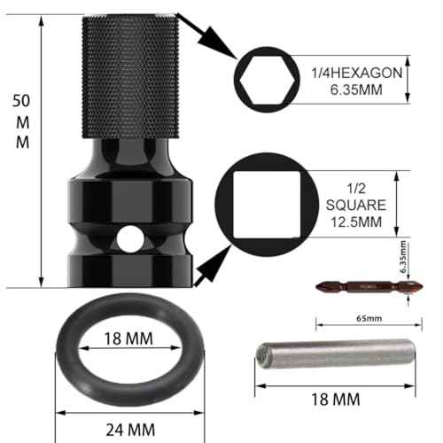 8Pcs Set 1/2 inch Square Drive to 1/4 inch Hex Female Socket Adapter Conversion Chuck Adapter Pins and Washers Magnetic Double Ended Screwdriver Bits Suitable for Impact Air and Electric Wrench