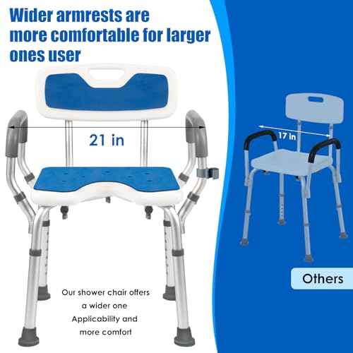 Shower Chair with Arms and Back Heavy Duty 330lbs, Shower Seat for Inside Shower Bathroom Chair with U-Shaped Cutout Seat & Cold-Proof Pads, Tools-Free Assembly