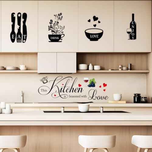 Kitchen Wall Decals Wall Arts Stickers Dining Room Rules Decal Decor Kitchen Utensil Vinyl Home Decor forOffice School Coffee Shop Wall Decor (Other)
