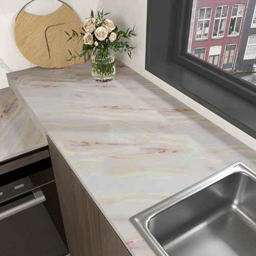 VaryPaper 15.7''x78.7'' Matte Marble Contact Paper Peel and Stick Countertop Waterproof Wallpaper for Kitchen Counter Top Self Adhesive Countertop Laminate Vinyl Wrap for Cabinets Table