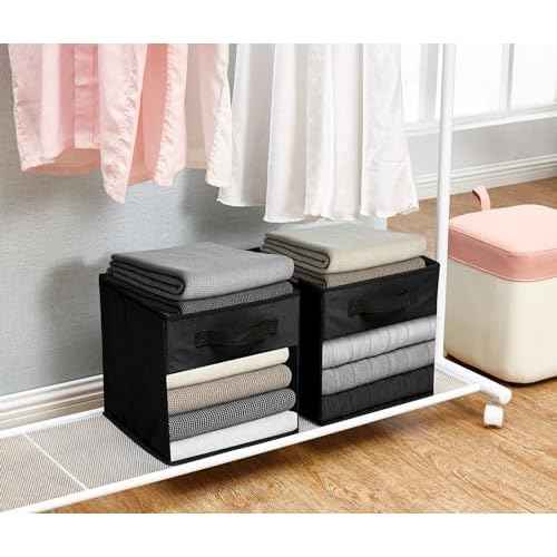 DECOMOMO Storage Bins, Cube Storage Bin with Window, Fabric Storage Cubes for Shelves (11" / 6pcs, Black)