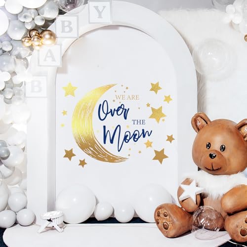 Baby Shower Party Decal Sign We Are Over The Moon Wall Stickers Moon Star Backdrop Photo Prop for Birthday Gender Reveal, 4 Sheets
