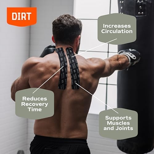Athletic Kinesiology Tape - Muscle Pain Relief & Joint Support - Premium Elastic Cotton - Latex-Free - Water Resistant - Gym & Indoor/Outdoor Sports - Single Roll (16.4 ft) - Black w/Logo