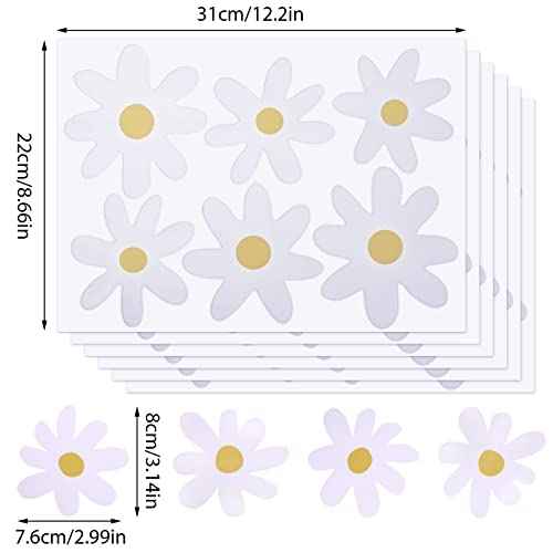Bremorou 36PCS Retro White Daisy Flower Wall Stickers, Waterproof & Reusable Vinyl Wall Floral Decals for Kids Nursery, Bedroom, Classroom, Office Decor