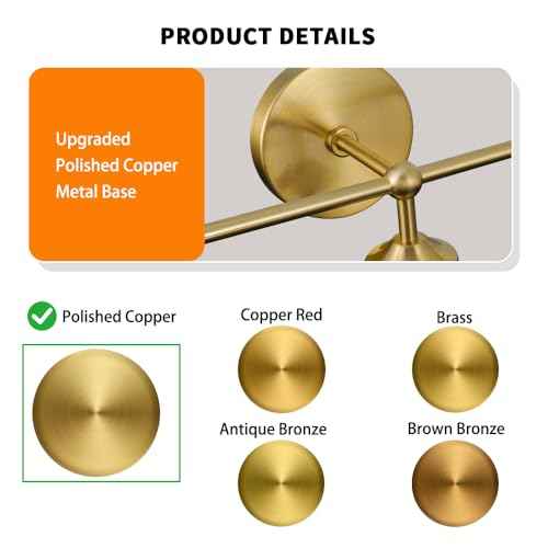 Modern Brushed Gold 3-Lights Vanity Light Fixtures with Milky White Glass Ball Shades, Mid Century Brass Wall Sconce Lighting Fixtures over Mirror, Wall Sconces for Bathroom Dressing Table Bedroom