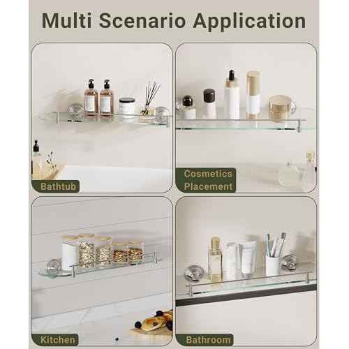 Glass Shelf for Bathroom, 20 Inch Glass Floating Shelves for Wall, Glass Bathroom Shelves with Stainless Steel guardrail (Brushed Nickel)