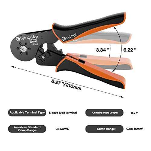 Hexagonal Ferrule Crimper Tool AWG28-5 (0.08-16mm©÷), Lytool Wire Ferrule Crimping Tool, Self-Adjustable Ratchet Wire Crimping Pliers for Wire Ferrules Terminals Connector Kit, Cables End-sleeves