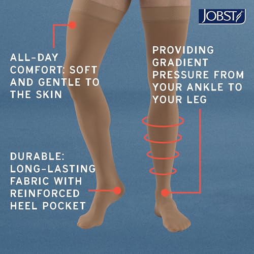 JOBST Relief Knee High Graduated Compression Socks, 20-30 mmHg - Comfortable Unisex Design - Open Toe, Beige, Large