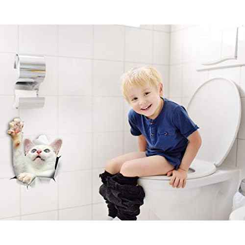 Winston & Bear 3D Cat Stickers - 2 Pack - White Reaching Cat Decals for Wall, Stickers for Bedroom - Fridge - Toilet - Room - Retail Packaged