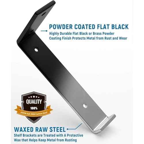 LEOPO 8 inch Shelf Brackets 12-Pack ,1/5 inch Thick Heavy Duty Industrial Bracket for DIY Floating Shelf Support, Black Coated Wall Shelf Support, 7.25¡± x 4¡± x 1.5¡±