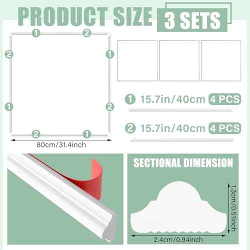 3 Set Accent Wall Molding Kit Premade Wainscoting Panels Wall Molding Peel and Stick Panel White Pre Cut Trim for Walls Picture Frame Molding for Home Decoration(31.5x31.5 Inch)