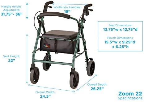 NOVA Medical Products Zoom Rollator Walker , 22 Inch (Pack of 1)