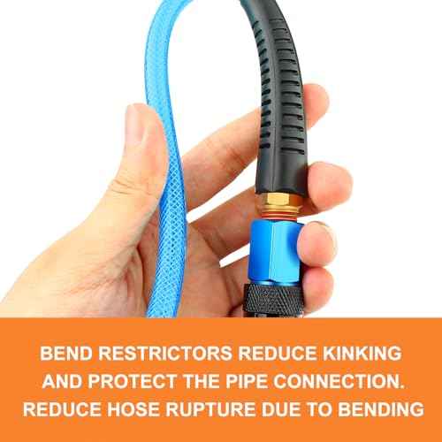 GASHER 1/4" x 25FT Reinforced Polyurethane Recoil Air Hose With Bend Restrictor, 1/4" AMT Universal Air Coupler, For Air Compressor