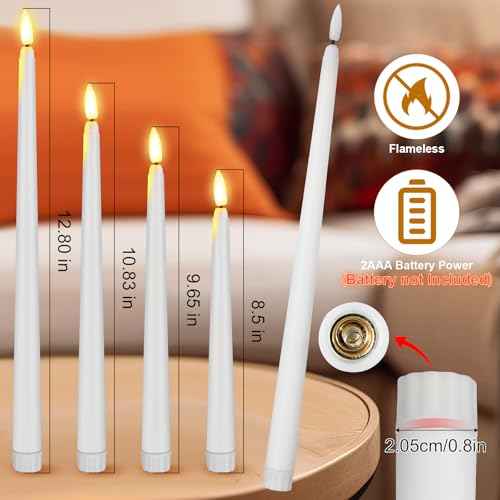 48 Pcs Flameless LED Taper Candles Battery Operated Candles 4 Sizes of 8.5'', 9.65'', 10.83'', 12.8'' Flameless Candlesticks Flickering for Halloween Christmas Church Wedding(White)