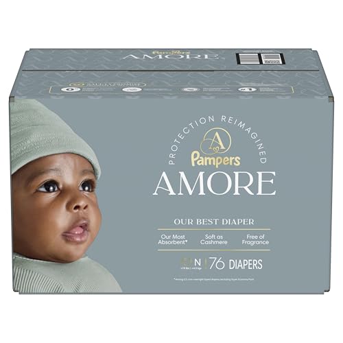 Pampers Amore, Size 0 (up to 10 lbs), 76 Count, Our Best Diaper – Hypoallergenic & Fragrance Free, Up to 100% Leakproof, Soft as Cashmere