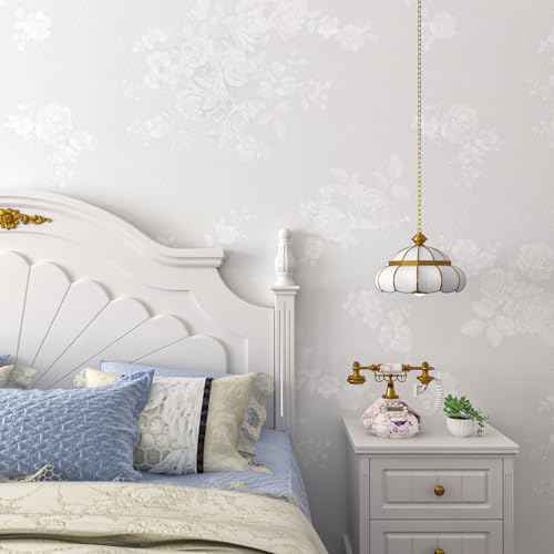 Livelynine White Wallpaper Peel and Stick Floral Texture White Contact Paper for Cabinets Removable Vinyl Kitchen Cabinet Covering Paintable Textured Wallpaper for Walls Bathroom Ceiling 15.8x78.8"