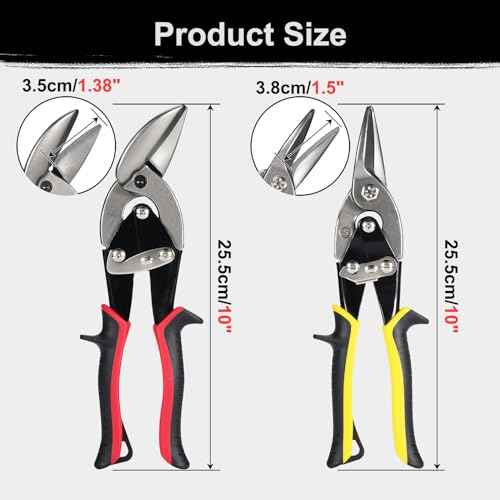 Aviation Tin Snips Set, Straight Heavy Duty Left and Right Tin Cutting Shears, 3-Piece Metal Cutters With Comfort Grips and Safety Latch