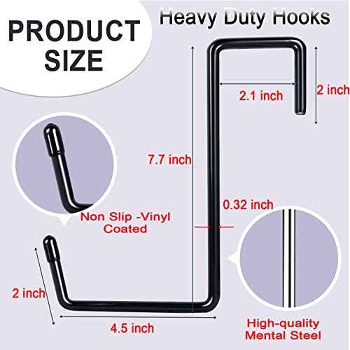 Heavy Duty 8 Pack Vinyl Coated Hooks for Hanging and Organizing, Large Ladder Hooks, Garage Bike and Tool Hanger, Black