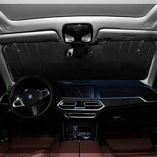 Beach Palm Windshield Sun Shade - Foldable Car Front Window Sunshades for Most Sedans SUV Truck - Blocks UV Rays and Keeps Your Vehicle Cool, 55*27.6inch