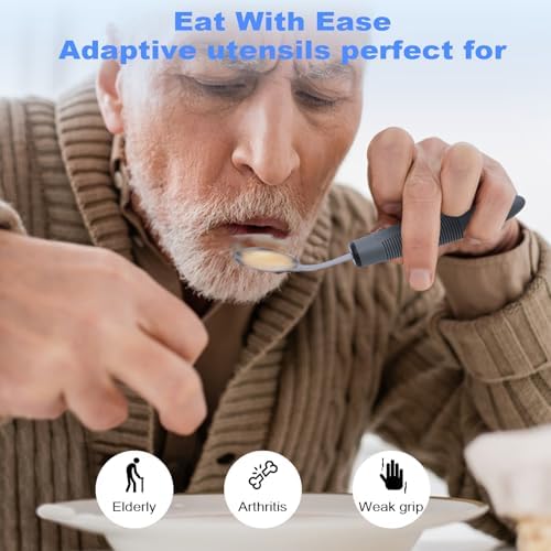 Adaptive Utensils,Weighted Utensils for Hand Tremors,Utensils for Parkinsons Patients,Elderly,Arthritis,Weak Hand Grip,Tremors&Handicapped.Stainless Steel Knife,Fork and Spoons Set (5pcs Right-Handed)