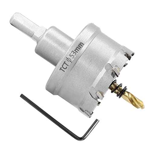 Metal Hole Saw 2-1/8 Inch / 53mm Hole Saw Drill Bit, Tungsten Carbide Tipped Hole Cutter with Titanium Plated Pilot Drill Bit, TCT Hole Saw for Stainless Steel Sheet Metal Brass Aluminum