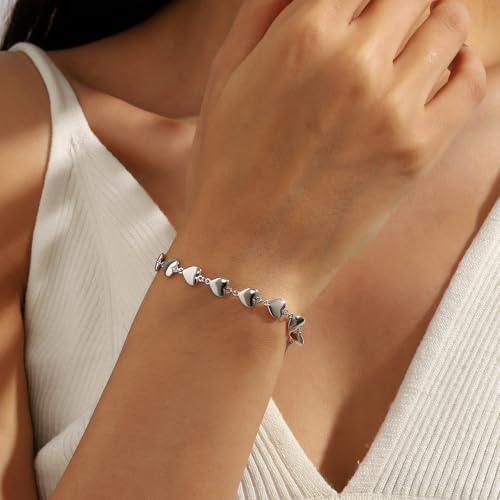 beautlace Heart-Link Bracelet Adjustable Bracelets Silver/18K Gold/Black Gun Plated Love Heart Charm Jewelry Gifts for Women KB0029