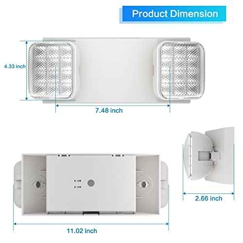 1 Pack Commercial Emergency Light with Battery Backup, Emergency Lights for Business-Hard Wired, UL 924 Certified,AC 120/277V,Two Head Adjustable LED Emergency Lighting.