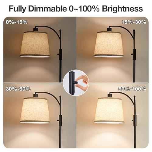 AIDENOEY Fully Dimmable Floor Lamp for Living Room£¬Standing Lamp Rotary Switch with Table&Linen Beige Shade£¬Black Tall Lamps for Bedroom with Adjust Head£¬9W LED Bulb Included