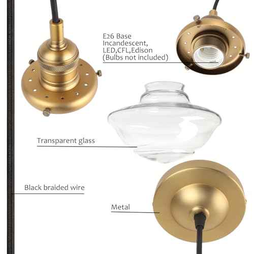 Pathson Vintage Island Pendant Light, Glass Adjustable Hanging Pendant Lamp, Modern Ceiling Chandelier for Dining Room Living Room Bedroom Kitchen Lighting