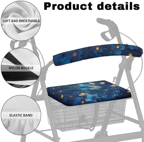 Blue Butterfly Rollator Walker Accessories Walker Seat Covers for Ladies Universal Rollator Walker Seat and Backrest Covers Floral Printed Walkers for Seniors with Seat Gift Covers