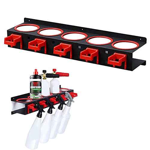 Spray Bottle Storage Rack,Wall-mounted Garage Bottle Organizer with 5 Plastic Hanging Hooks Cleaning Detailing Tools Hanger,Abrasive Material Hanging Rail Car Beauty Shop Accessory