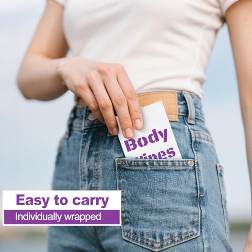 200Pcs Disposable Body Wipes, 7.8 x 9.8 inch Individually Wrapped Bath Wipes for Women and Men, No Rinse-Free Large Body Bath Shower Wipes for Home Travel Hotel Outdoors Camping After Gym ((Purple)