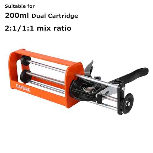 Epoxy Gun Dual Component Caulking Gun Manual Double Cartridge Caulk Gun Panel Bond Adhesive Applicator for 200 ml/6.75 fl oz Mix Ratio 1:1 and 2:1 e.g. 08115 08116, Orange