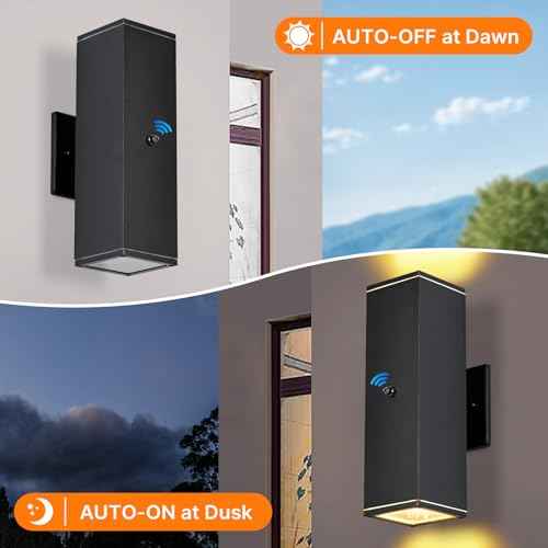 Outdoor Wall Lights 2 Packs,Modern Square Dusk to Dawn Outdoor Porch Light,Integrated LED Cylinder Up Down Lights Aluminum Waterproof Wall Lighting Exterior Light for Porch Patio Garage