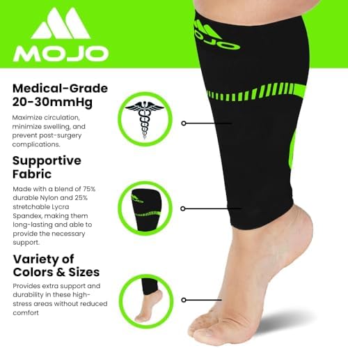 Mojo Compression Socks Footless for Women and Men 20-30mmHg - Extra Wide Plus Size Calf Sleeve - A604