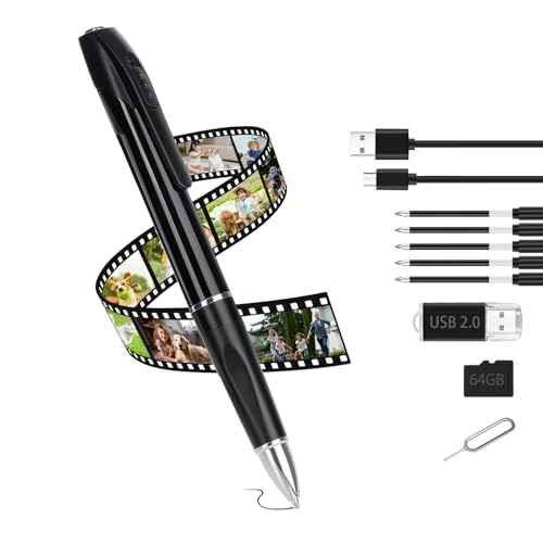 Mini Camera Pen Camera, HD 1080P Small Security Camera, 64GB Rechargeable Nanny Cam