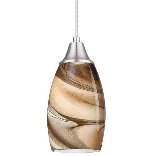Mini Pendant Lights Kitchen Island Light Brown Glass Lamp Shade Hand Blown Glass Pendant Light with Brush Nickel Finish Adjustable Cord for Kitchen Over Sink, Dining Room (Light Brown-1P)